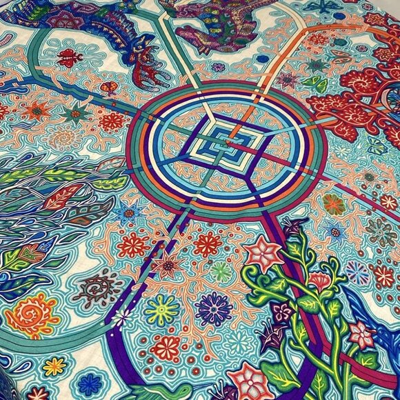 Auth HERMES Carrejean/Shawl Carre 140 - Blue Multi Cashmere Silk Scarf - Picture 2 of 6